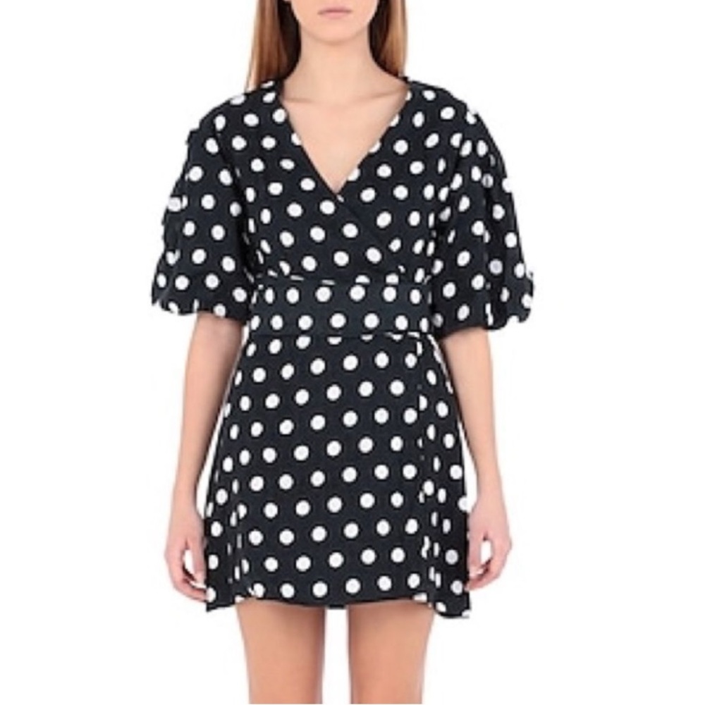 Faithful the Brand Godiva Wrap Linen Dress Black & White Polka Dot US 8 - Picture 2 of 15